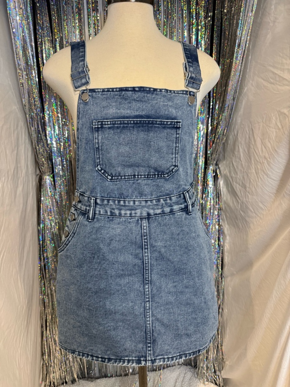 Denim Overall Mini Dress - Blue